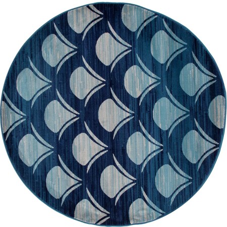 Art Carpet 5 Ft. Seaport Collection Waves Woven Round Area Rug, Navy 841864117550